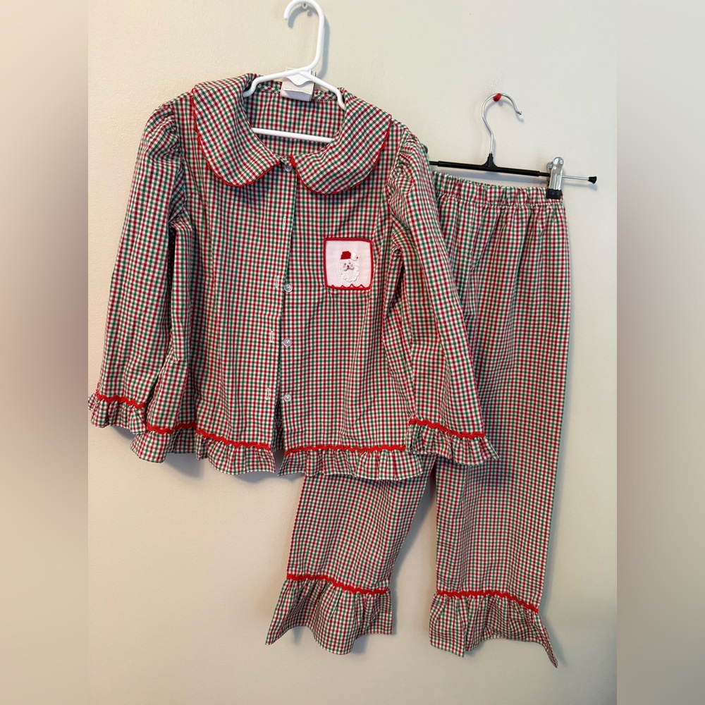 Banana Split Christmas Plaid Smocked Santa Pajamas